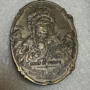 Vintage Red Jacket Pumps Chief of‎ Seneca Belt Buckle Metal